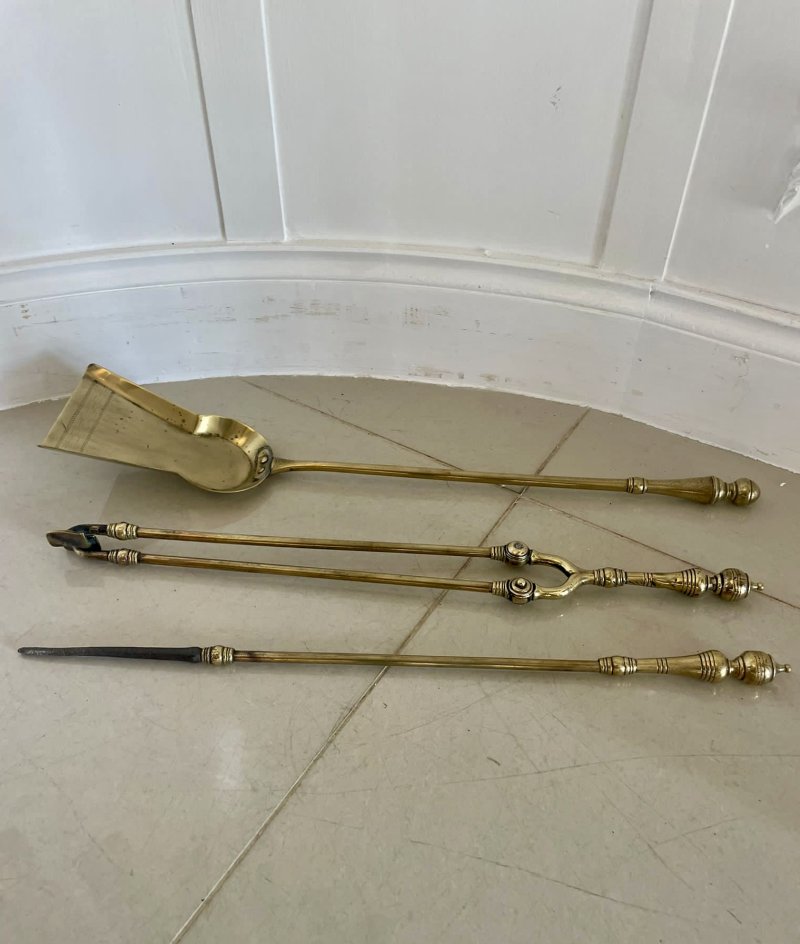 Antique Set of Three Victorian Quality Brass Fire Irons - Image 2